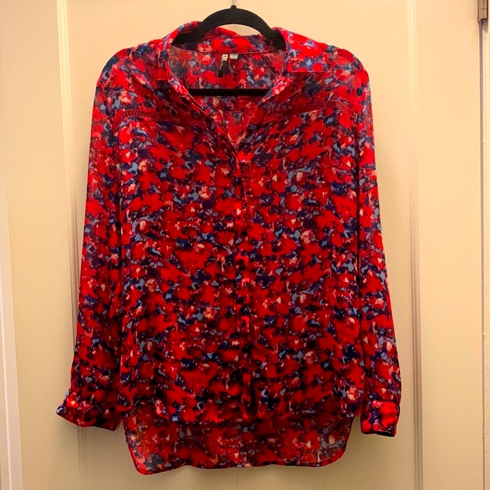 Sheer red floral blouse